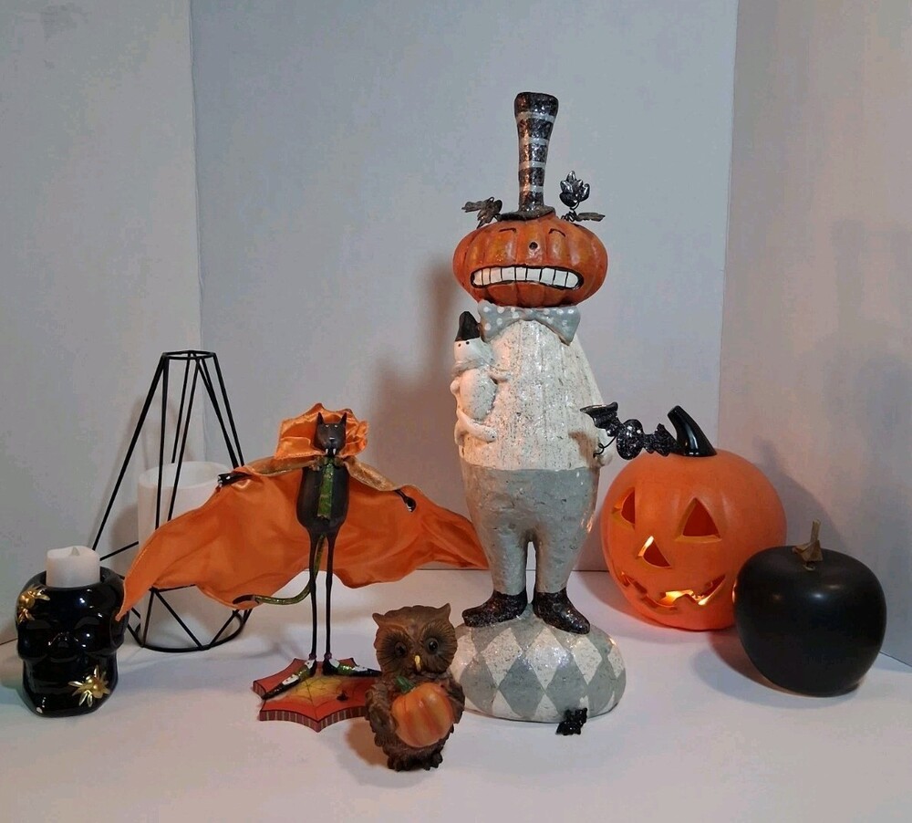 Dept 56."Krinkles"Dracula Cat Patience Brewster Folk Art Pumpkin Figure Lot of 3